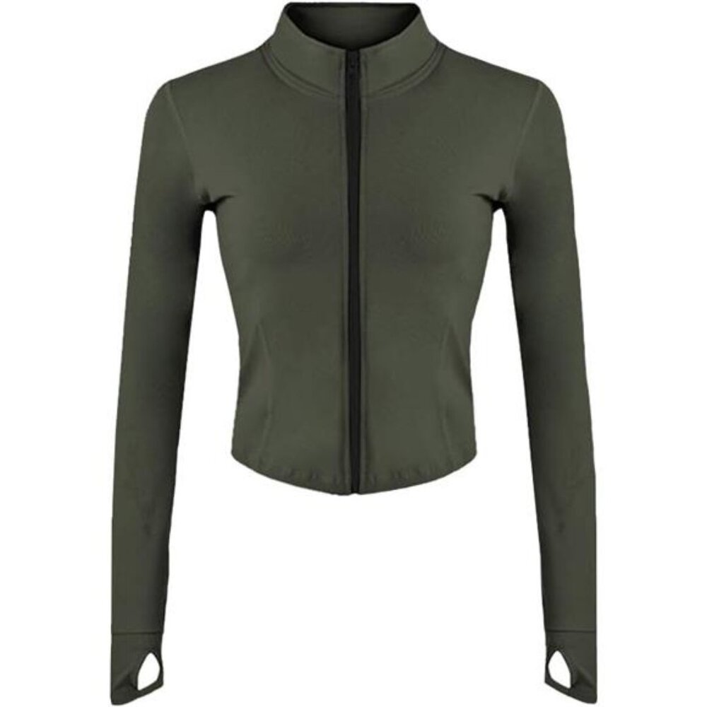 Women's Athletic Full Zip Lightweight Workout Jacket, Armygreen